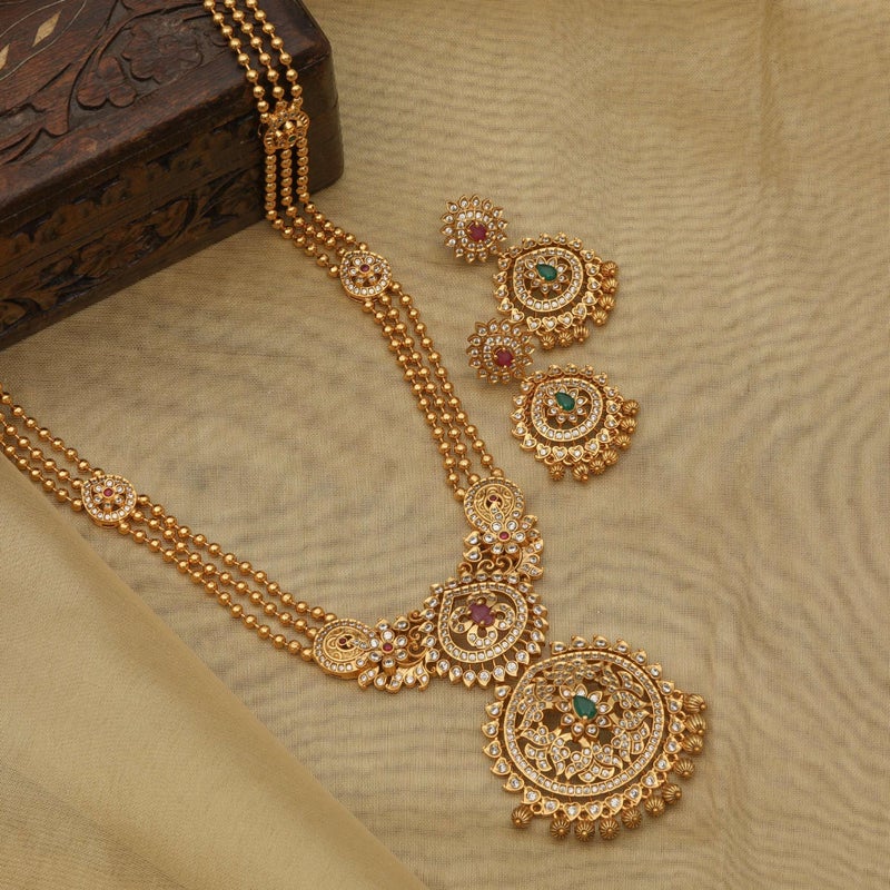 TARINIKA Antique Gold Plated Indian Long Necklace Set for Women with Jhumka, Dangle, Drop Earring Brass Traditional Wedding Desi Jewelry CZ Gemstone Bridal Necklace (Binal Antique) - Image 4